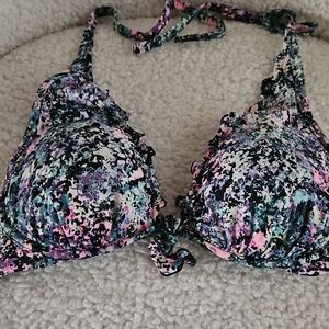 Victoria's Secret Black Floral Splash Underwire Bikini Top